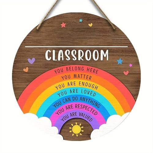 Rainbow Teacher Welcome Classroom Sign Personalised Wooden Door Plaque School Teachers Gift