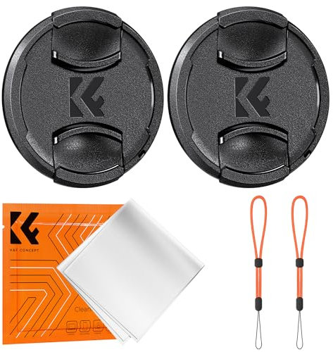 K&F Concept 55mm 2 x Bouchon Objectif + 2 x Élastique + 1 x Chiffon de Nettoyage Emballé sous Vide Compatible avec Appareil Photo Canon Nikon Sony Olympus Fujifilm Pentax Panasonic Leica