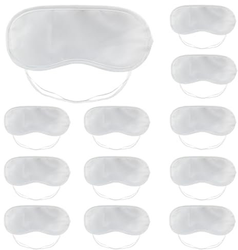 Coufce Satin-Schlafmaske, Augenmaske, Schlafmaske, Augenbinde, Männer und Frauen, Nacht-Augenschatten, Reisen, Nickerchen, Teambuilding-Spiele, Weiß, 12 Stück
