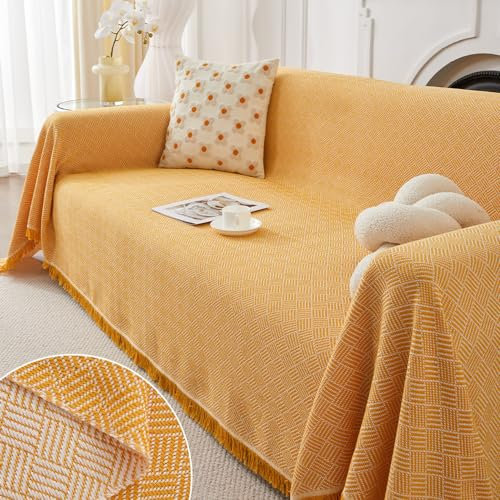 FANSU Sofabezug L Form 1 2 3 4 Sitzer, Reversibel Twill Sofaüberwurf Decke Ecksofa Couch Bezug Sofaschoner Sofa Decken Einteiliger Couch Überwürf (Orange,3 Sitzer Plus(180x340cm)