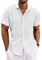 COOFANDY Chemise en lin à manches courtes pour homme, coupe droite, pour l'été et la plage, A-blanc., XXXL