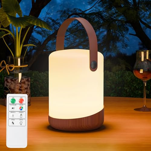 RWWR Lampe de Table Solaire Outdoor LED 2-en-1 Recharge LED Lampe de Table Batterie Sans Fil avec Télécommande 8 Couleurs Dimmable IP44 pour Terrasse Camping Jardin Balcon