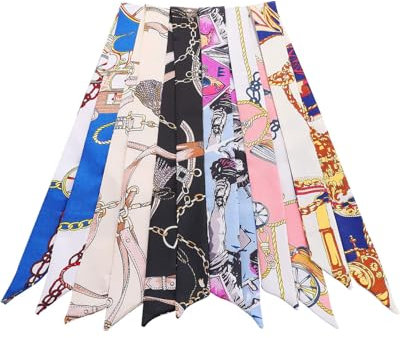 IPNSDON 6er-Pack Damen-Seidenschals, gemischte Design-Bandschals, stilvolle Schals für schmale Handtaschen-Grifftaschen, Damen-Träger