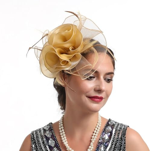 CCAIPU Damen Fascinators Hut, Blume Mesh Bänder Federn Stirnband elegante Haarspange Tea Party Kopfbedeckung für Mädchen und Frauen