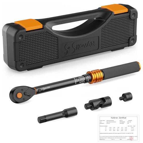 ss shovan Chiave Dinamometrica Moto 3/8 pollici con Testa Reversible 72 Denti, Chiavi Dinamometrica Set 5-60 Nm per Bicicletta, Moto e Auto, Adaptador 3/8 a 1/4, Giunto Universale, 75 mm Estensione