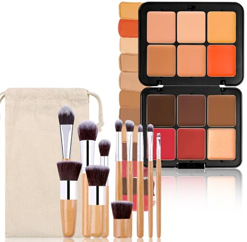 Hinourisha Set di 12 colori per fondotinta + 11 pennelli per trucco, blush palette per trucco, evidenziazione e contour Pro, kit per contorni in crema cosmetica, per pelle chiara e scura #1