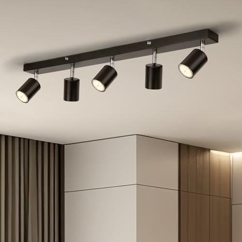 Gr4tec LED Deckenstrahler 5 Flammig, Strahler Deckenleuchte Schwarz Inkl. 5 x 6W GU10 550LM Warmweiß 2700K, Deckenstrahler Küche Schwenkbar, Deckenlampe Deckenspot GU10 für Wohnzimmer Küche Flur