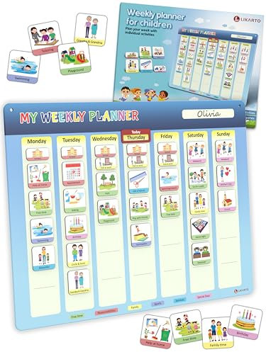 LIKARTO® Visual Timetable Weekly Planner for Kids - Montessori Magnetic Board incl. 194 Magnets & Cord - Fully Writable & Wipeable - Encourages Independence