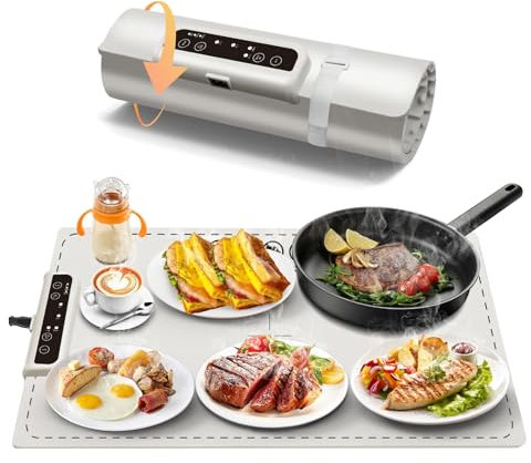 Food Warming Mat - Rollable&Portable Electric Warming Tray, Electric Food Warmer with 3 Temperature Settings, Timer Function and Safety Lock,Silicone Food Warmer, Ideal Warming Trays for Buffets