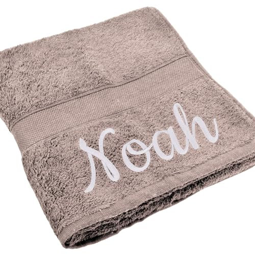 Handtuch Juist mit Namen oder Wunschtext Bestickt, personalisiertes Duschtuch, individuelles Badetuch, 100% Baumwolle, 100 x 150 cm beige