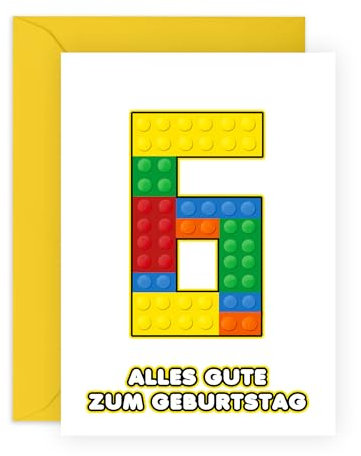 Central 23 Karte zum 6. Geburtstag für Kinder – Bausteine ​​– süße Geburtstagskarte für Mädchen und Jungen – 6 Jahre alt – sechster Geburtstag – mit Aufklebern