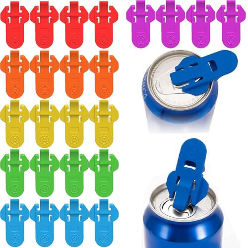 Paotxpum 24 PCS Manual Easy Can Opener Colorful Drink Can Protector Cap Leakproof Soda Top Ring Opener Tool for Pop Coke Beer Tab, Premium Plastic Shields Can Openers Can Prevent Dust at The Party