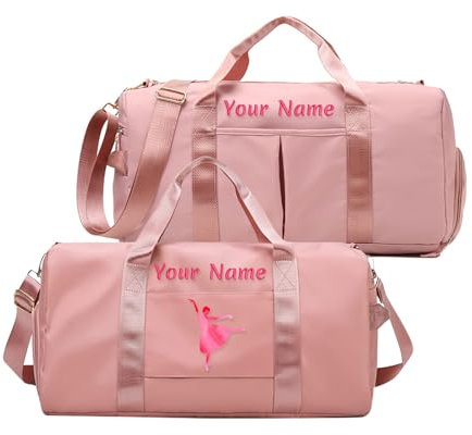 Borsa da Palestra Sportiva Ricamata Personalizzata, Borsone Personalizzato, Borsa da Weekend, Borsa da Viaggio - con Scomparto per Scarpe - Separato Asciutto e Bagnato - Rosa
