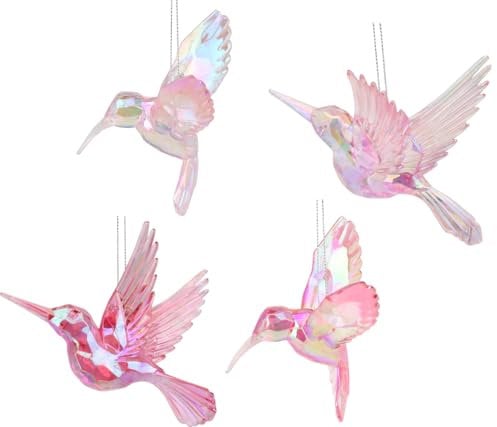 Baumschmuck Kolibri pink irisierend (4er Set) - Baumkugel Vogel, Weihnachtsdeko, Christbaumkugel, Weihnachten