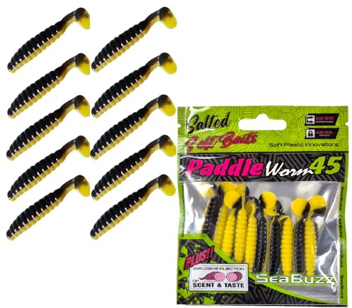 SEABUZZ Gummifische Angelköder Set Paddle Worm 10STK x 45mm Hecht Forelle | Barsch Gummiköder - Wels & Zander Kunstköder - Raubfisch Angelnset - Süß- und Salzwasser