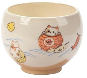 Tasse à thé minimaliste et personnalisée en céramique pour le thé de l'après-midi - Tasse à thé japonaise mignonne - Bol à thé bouilli à l'eau (main de chat porte-bonheur)