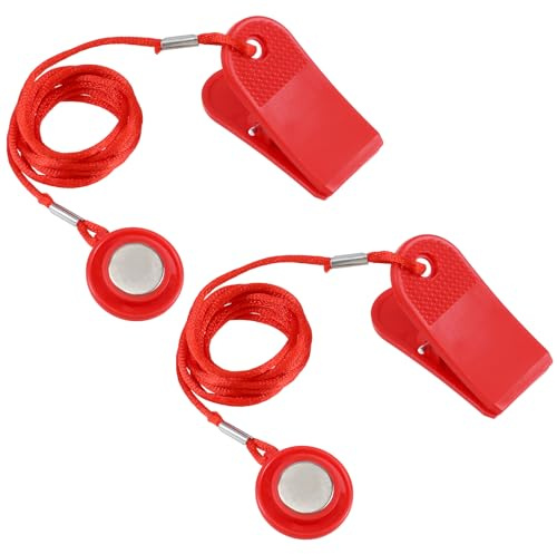 Apausvcm 2 Stück Laufband Sicherheitsschlüssel,Universal Laufband Magnet Sicherheitsschloss,Runder Sicherheitsschlüssel für Laufbänder,Not-Stop-Zubehör für Die Meisten Laufbänder-Rot