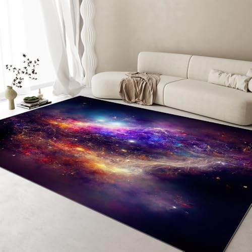 Generisch Pflegeleichter Teppich Jugendzimmer Jungen - Galaxie Sternenhimmel Teppich Kurzflor 100x140cm - rutschfest für Wohnzimmer, Schlafzimmer und Küche Dekoration