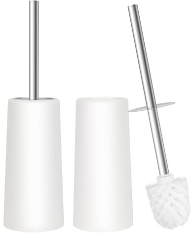 Topsky 2er-Pack Geschlossene WC-Bürste mit Edelstahlgriff – Weiße Klobürste mit Kompaktem Halter & Konischem Kunststoffbehälter – Hygienisch, Modern & Platzsparend für Bad & Toilette (Weiß)