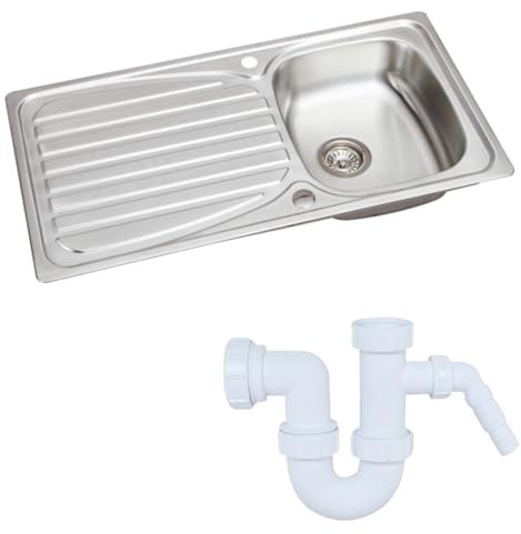 SÄUBER® 950 x 500mm Stainless Steel Kitchen Sink Single One 1.0 Bowl Inset Drop in Installation, Reversible Drainer, 18/10 Grade Steel Sinks with Waste Pipe Kit & Free Basket Strainer Waste