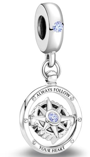 J.Fée Charms Anhänger für Damen, Anhänger für Armbänder in 925 Sterling Silber, Folge Immer Deinem Herzen Fate Kompass Kettenanhänger Silber, Stilvoll Schmuck Damen Geschenke für Frauen, 1 Pcs