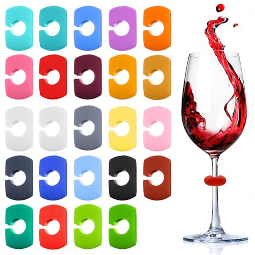 Grevosea 24 Pcs Wine Glass Charms, Silicone Wine Markers Drink Markers Identifiers Wine Charms for Stem Glasses Cocktail Champagne and Beverage Party Supplies (Colorful)