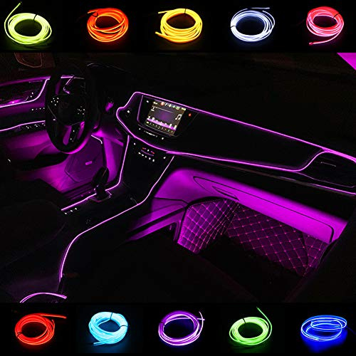 Kmruazre EL-Draht 2M/6FT führte flexible weiche Schlauch-Draht-Lichter leuchtendes Neonautoseil-Streifen-Licht-Weihnachtsdekor DC-12V für Auto-Angebot 360 Grad der Ablichtung(Lila)