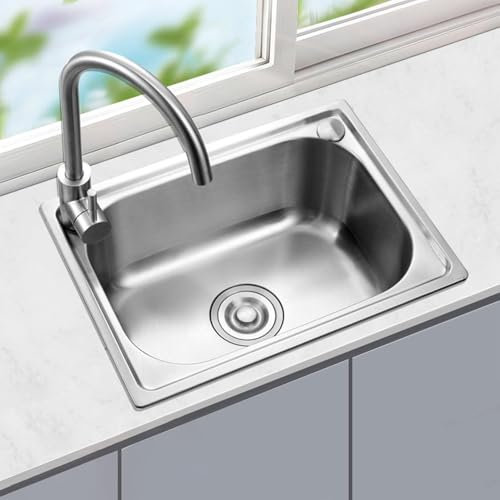 Küchenspüle aus Edelstahl, Einzelbecken, mit Warm- und Kaltwasserhahn – Waschbecken mit abgerundeten Ecken für Zuhause, Restaurant und Bar (48 x 35 cm) (eine Farbe: 37 x 31 cm)