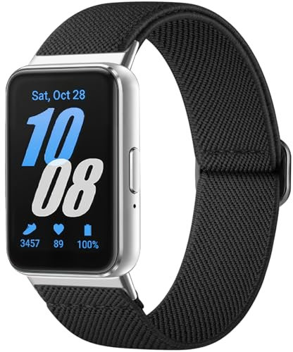 CeMiKa Sport Nylon Cinturini Compatibile con Samsung Galaxy Fit 3 Cinturino - Cinturini Polso Regolabile Elastica Sostitutiva per Galaxy Fit 3 Cinturino per Donne Uomini, Nero