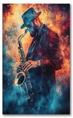 Jazz Musik Malerei Leinwand Druck Poster Abstrakte Musiker Spielen Saxophon Wand Kunst Malerei Wandbild Für Wohnzimmer Wohnkultur 50x70cm ohne Rahmen