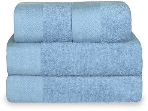 MERCURY TEXTIL- Juego 4 Toallas de 500gsm 100% Algodón, 2 de Baño y 2 de Manos, Suaves, Resistentes y Absorbentes. (Celeste)