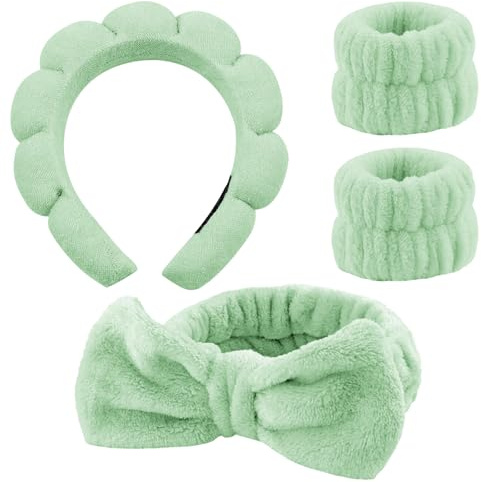4 Stück Haarband Kosmetik, Spa Stirnband Zum Waschen Des Gesichts Hautpflege Stirnbänder,Abschmink Haarband,Stirnband Handgelenk Waschband Set Für Frauen Mädchen Yoga Sport Dusche Make-up-Entfernung