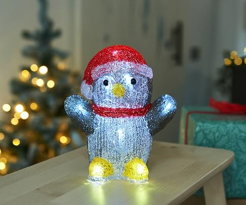 Smart Garden InLit Ice Deco Penguin – 16 cm Acrylic Battery Powered Christmas Ornament with Cool White LEDs – Indoor Decoration