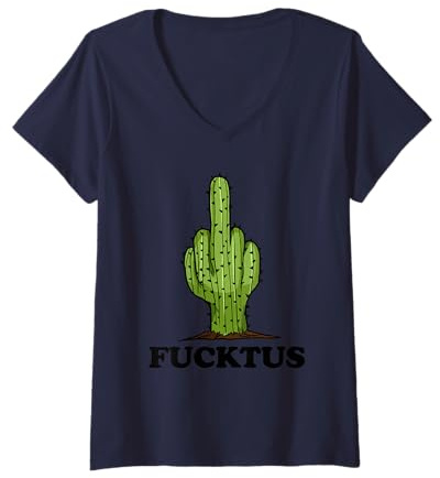 Femme Cactus Doigt d'honneur Fucktus T-Shirt avec Col en V