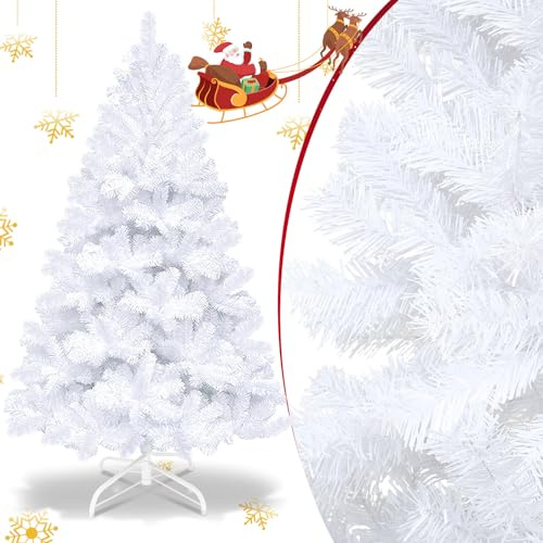 ISOISL Künstlicher Weihnachtsbaum 180cm 770 Spitzen PVC Tannenbaum & Christbaum mit Schnellaufbau Klappdesign | Baum für Weihnachtsdeko Feuerresistent inkl. Robusten Ständer,Weiß