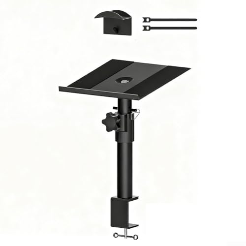 Yuanpgky Clamp-on Speaker Stand Desk Mount Set - Height Adjustment And Tilt - Audio Holders For Computer & Bookshelf Speakers - Headphone Storage Holders (Individually)