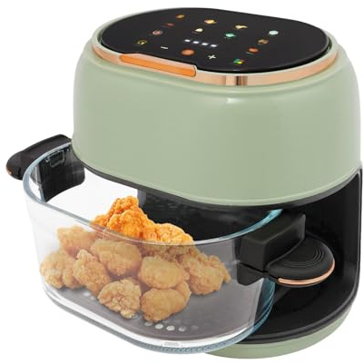 4L Airfryer Glas Heißluftfritteuse Air Fryer mit Automatisch-Abschaltschutz Touchsreen Timer Temperatur-Einstellbar Sichtfenster