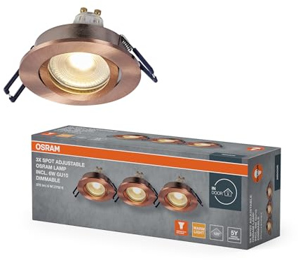 Osram Spot Set LED Einbaustrahler DIM 6W Rot-Messing, 500lm 2700K Warmweiß, CRI≥80, Dimmbar Aluminium, 3er-Set