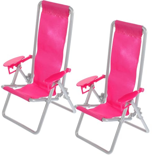 DECHOUS 2 Stück Miniatur-klapp-strandstühle aus Kunststoff, Mini-liegestühle für Puppenhaus, Wohnaccessoires, Rot, 7,7 X 4,7 X 4,3 Zoll