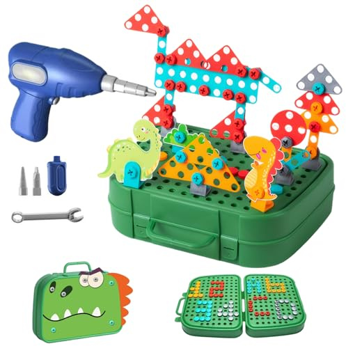 Jorzer Caja de Herramientas para niños Caja de Herramientas de Juego Montessori 3D con Taladro eléctrico 450 Piezas/1 Juego de para niños pequeños Llave Creativa y más Juguetes educativ.