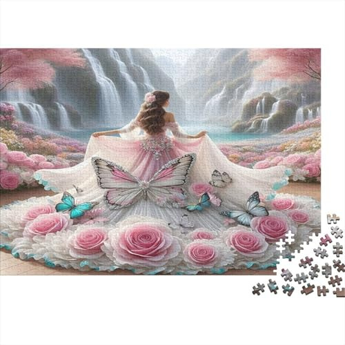 Principessa Fantasy 1000 pezzi Puzzle per adulti e adolescenti,Carta riciclata,Fata rosa farfalle,Intrattenimento di relax,Migliora memoria e coordinazione occhio-mano per la casa 70x50cm