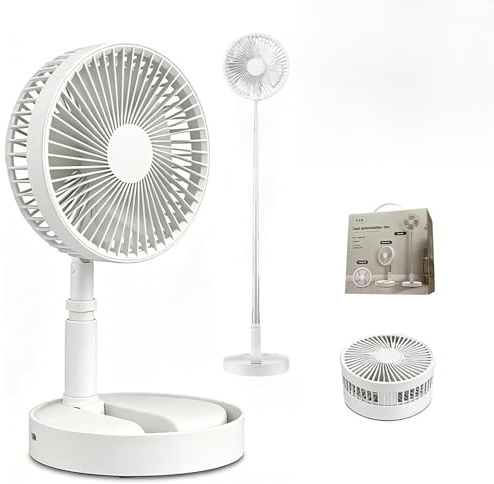 3 in 1 Foldable Pedestal Fan, Portable Standing Telescopic Fan, Foldout 2-in-1 Portable Tabletop & Floor Fan, Collapsible Fan, Max 100cm, USB Rechargeable, 7200mah, 4 Speeds, Can Tilt 180°, Silence