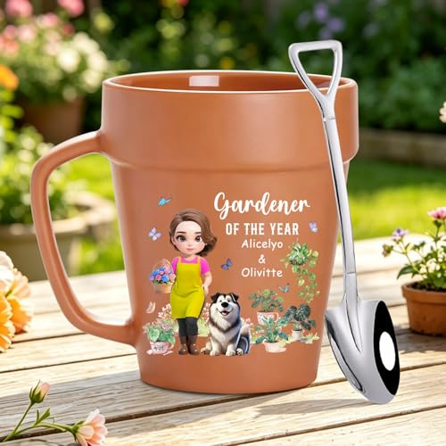 Personalized Gardener Of The Year Ceramic Mug, Custom Name and Portrait Gardener Coffee Mug, Plant Lover Gardening Lover Gift for Women Gardeners Best Friends Sisters