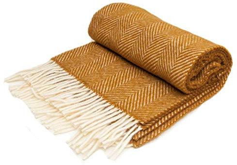 Fischgrätenmuster Schurwolle Knie Teppich Überwurf senf gelb British Made