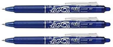 Pilot Frixion Clicker, Gelstift, löschbare Tinte, 0,7 mm Spitze, Tattoo-Design, blaue Tinte (3 Stück)