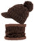 dy_mode Damen Mütze und Schal Kombi Set Schirmmütze Bommel mit Innenfutter - A305 (A305-Braun)
