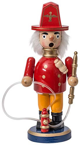 OBC Räuchermännchen Feuerwehrmann rot, 21 cm, Dekofigur handbemalt im Kunsthandwerks-Stil/Räuchermann/Räucherfigur aus Holz