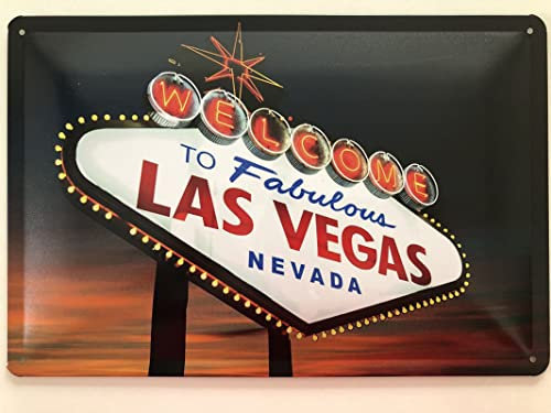 Plaque en tôle bombée - 20 x 30 cm - Welcome to Fabulous Las Vegas Nevada - Cadeau décoratif