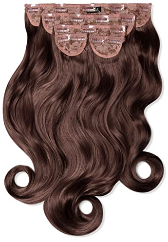 Lullabellz Super Thick Curly Clip In Hair Extensions 5-Piece, 22-Inch Length, Chestnut