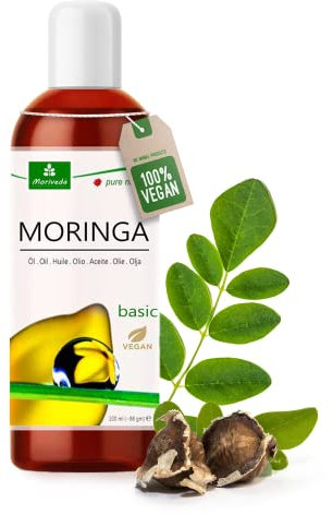 Moringa Öl Basic 100ml - kaltgepresst aus Oleifera Samen und Schoten - Hautpflege Haarpflege Wundpflege Anti-Aging - Speiseöl - Behenöl von MoriVeda